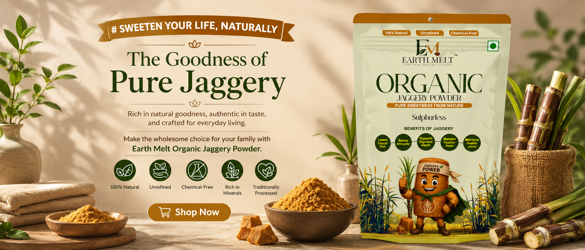 Earth Melt Enterprises - Authentic Jaggery Powder and Cubes